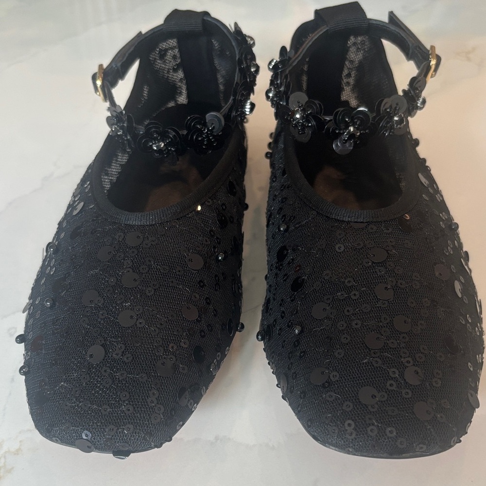J. Crew Quinn Black Sequin And Mesh Ballet Flats w/Removable Ankle Strap Sz 7.5 - Picture 5 of 12